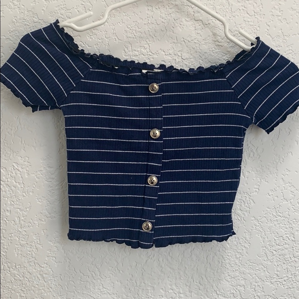 A blue and white stripe crop top
